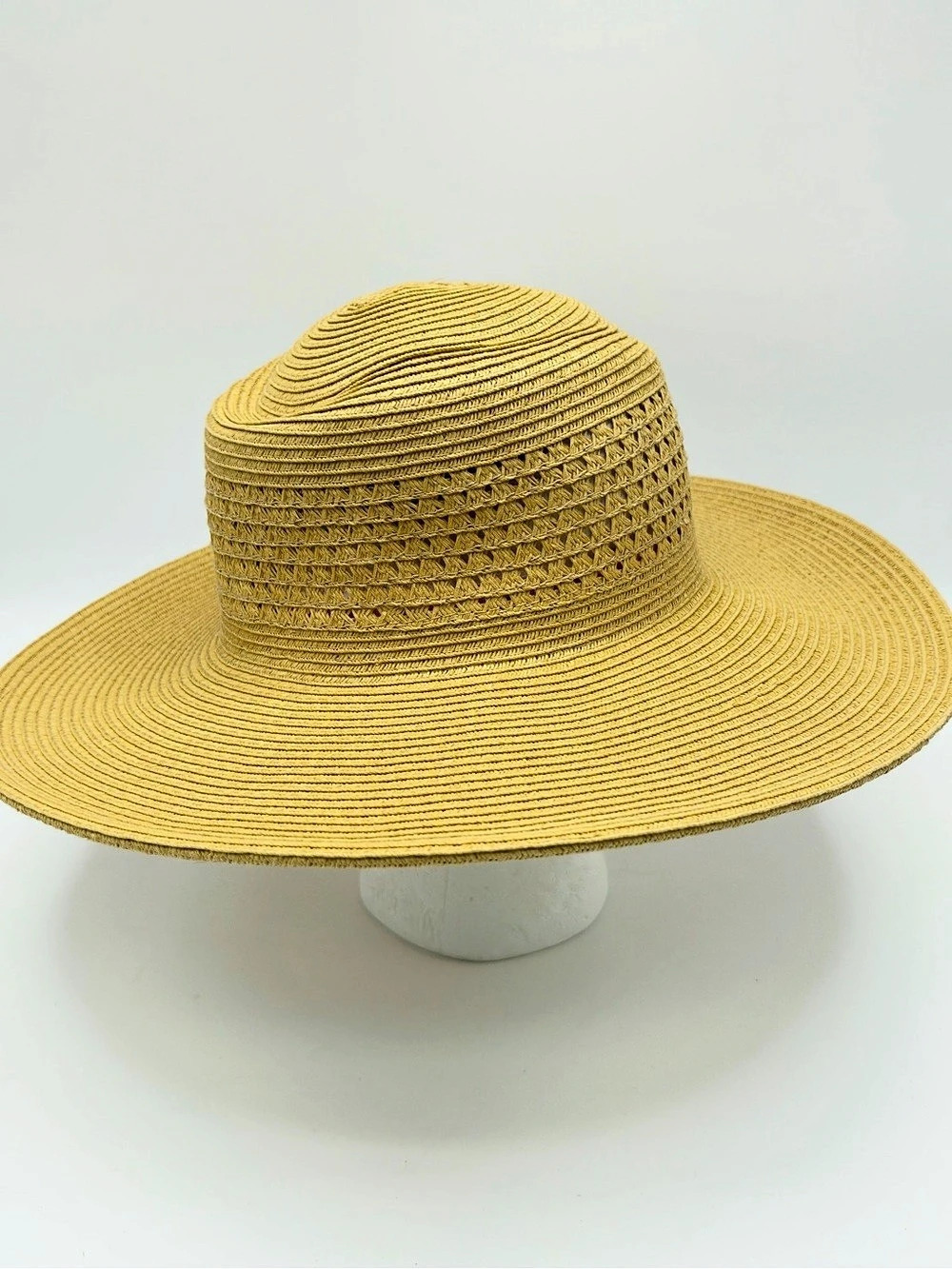 LC Lauren Conrad Packable Yellow Straw Sun Hat Wide Brim Open Weave OS